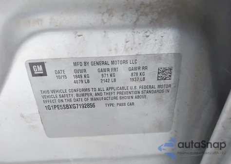 2016 Chevrolet Cruze Limited 1Lt Auto из США, поврежденный, VIN 1G1PE5SBXG7192856